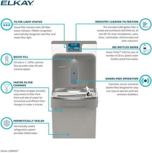 Miniatura 7 de Elkay LZS8WSLP EZH2O Estación de llenado de botellas y fuente filtrada, gris claro, 120 V