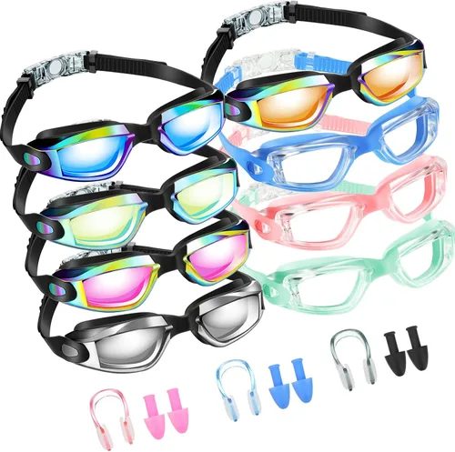 Miniatura 9 de Konohan Paquete de 8 gafas de natación sin fugas para adultos, protección UV, gafas de piscina con clip para la nariz