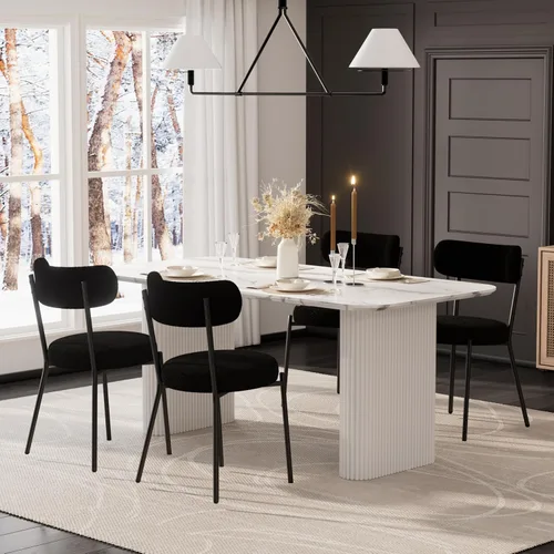 Miniatura 34 de RGZ Juego de mesa de comedor oval moderna de 71", juego de mesa y sillas de 7 piezas para 6, juego de mesa de cocina de mármol sintético y 6 sillas