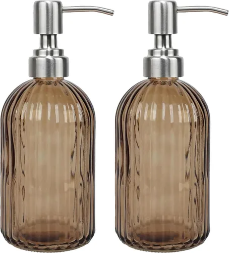 Miniatura 21 de Dispensador de jabón verde de 14 onzas para baño, paquete de 2, dispensadores de jabón de manos de vidrio transparente con bomba de acero
