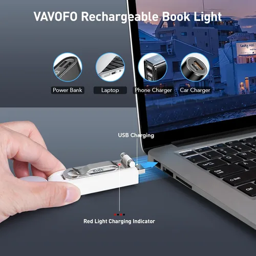Miniatura 4 de VAVOFO - Luz de lectura recargable USB con marcador de libro, bloqueo de luz azul con LEDs ámbar para lectura antes de dormir - Luz de clip, 9 modos