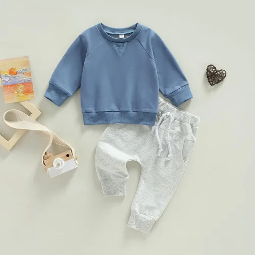 Miniatura 114 de Conjunto de 2 piezas de sudadera de manga larga con cuello redondo y pantalones casuales para bebés y niños pequeños