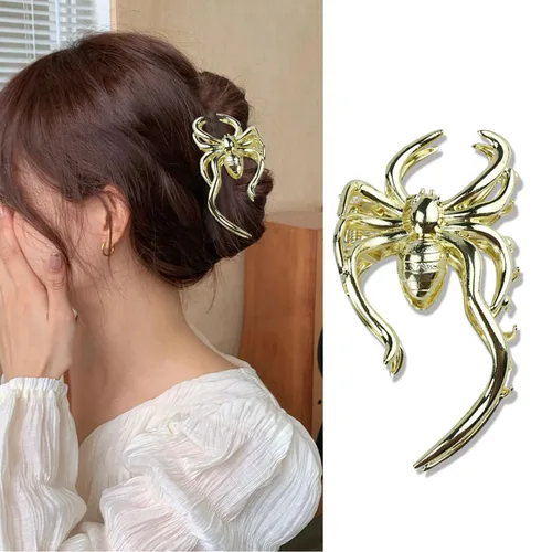 Miniatura 8 de BELSITA Pinza para el pelo de Halloween, tela de araña negra de metal, pinza antideslizante para el cabello, 1 unidad, para mujeres y niñas, diseño