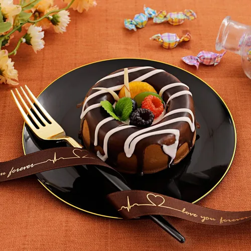 Miniatura 9 de I00000 Juego de 144 platos de postre negros y dorados, incluye 72 platos de plástico negro y dorado de 7.5 pulgadas y 72 tenedores desechables
