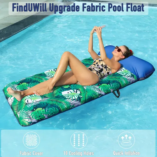 Miniatura 2 de FindUWill Flotador inflable para piscina para adultos, 72 pulgadas XL, flotadores de piscina cubiertos de tela de gran tamaño para adultos