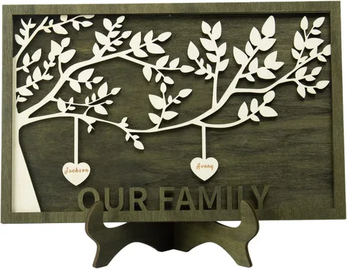 Miniatura 20 de Joyforisa Regalos para mamá y abuela, marco personalizado del árbol de la vida con corazones y nombres, marco de árbol familiar de madera Estilo 1