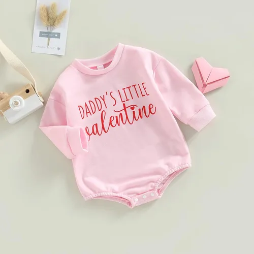 Miniatura 88 de SOLILOQUY Traje de manga larga con cuello redondo para el primer día de San Valentín para bebé niño y niña, mameluco de corazón de amor