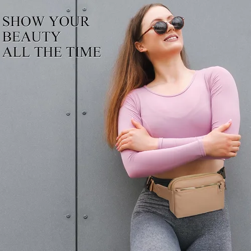 Miniatura 7 de Riñonera cruzada para mujer, cangurera de moda para mujer, cintura pequeña, bolsa de pecho con correa ajustable, 02 Albaricoque PU