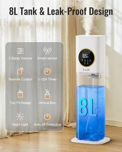 Miniatura 3 de Humidificadores para dormitorio, humidificador de 2.1 galones/8L para habitación grande con difusor de aceites esenciales, luz nocturna, 2-Blanco