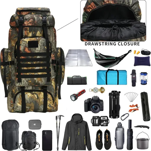 Miniatura 4 de Mochila de senderismo W WINTMING para hombres 70L/100L, mochila de campamento, mochila militar Molle, paquete de asalto de 3 días para escalada