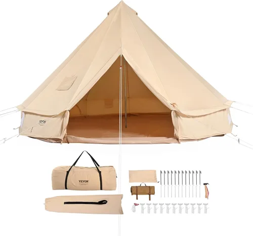 Miniatura 14 de VEVOR Tienda de Campana de Lona, Yurta de 4 Estaciones para Acampar con Toma de Estufa, Transpirable, Sostiene hasta 4 Personas, Acampada Familiar