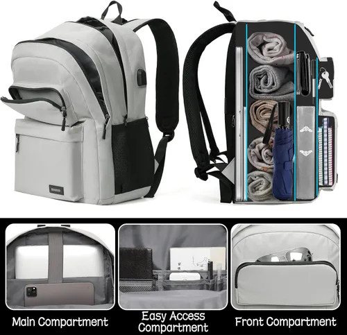 Miniatura 2 de Mochila escolar para adolescentes, mochila de viaje para portátil para hombres y mujeres, mochila ligera casual con puerto de carga USB para llevar