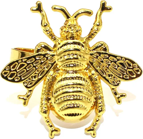 Miniatura 7 de Juego de 6 servilleteros de metal con diseño de abejorros dorados para jardín, boda, baby shower, cumpleaños, reuniones familiares, servilleteros