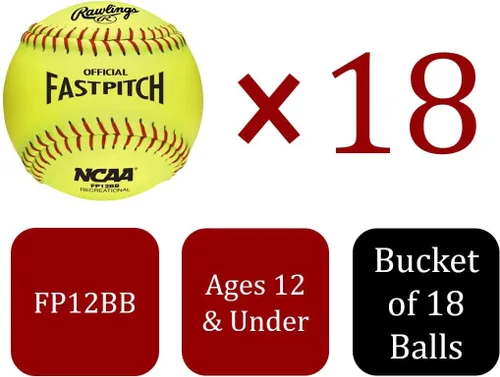 Miniatura 2 de Rawlings Cubo de 18 pelotas de softball de práctica Edades 12U 12 pulgadas Cubierta sintética
