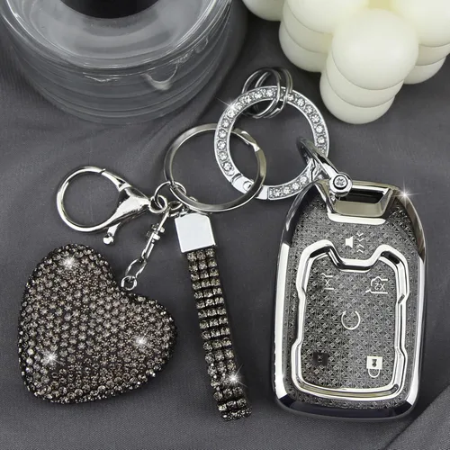 Miniatura 4 de Funda para Llavero con Llavero de Diamante Compatible con Chevy GMC Yukon/Yukon XL Portallaves de Coche Compatible con Chevrolet Terrain Acadia