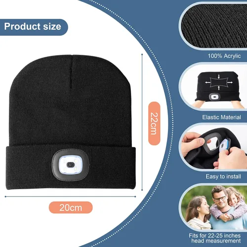 Miniatura 23 de Tutuko Gorro unisex con luz, gorro LED recargable por USB, sombrero LED con linterna, regalos para hombres, mujeres, papá