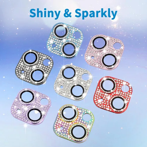 Miniatura 61 de Protector de lente de cámara diseñado para iPhone 12 Pro Max, con diamantes de imitación 3D con diamantes de imitación 9H, vidrio templado, Rosado