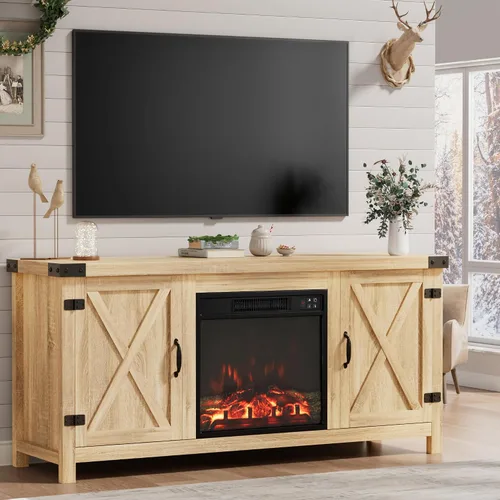 Miniatura 12 de Furmax - Soporte de TV con chimenea para televisor de 65 pulgadas, centro de entretenimiento con gabinetes de almacenamiento y 2 estantes abiertos