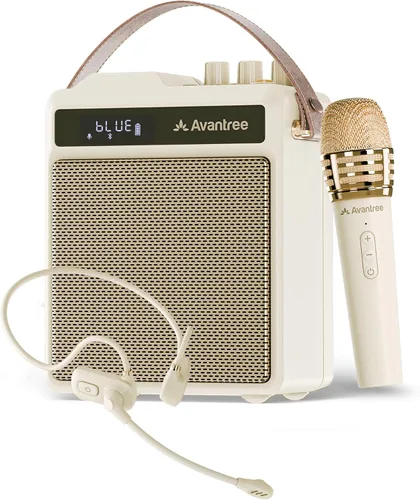 Avantree VoxAmp Duo - Juego de micrófono y altavoz inalámbrico portátil para aula, eventos pequeños y fiestas, grabación y reproducción USB, voz