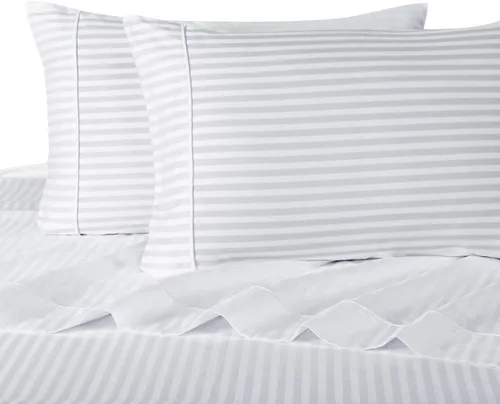 Miniatura 15 de Royal Hotel Bedding Sábanas de algodón pesado, juego de sábanas de 4 piezas, 100% algodón de 250 hilos, bolsillo profundo, rayas de satén