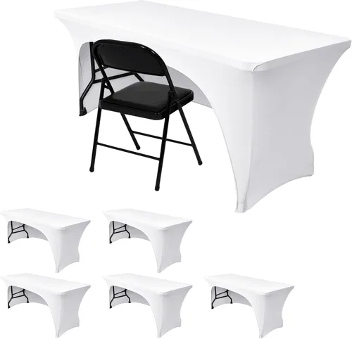 Miniatura 13 de Nasitos Paquete de 2 Manteles Ajustados de Spandex Negro para Mesas de 4 Pies - Cubierta para Mesa Plegable con Respaldo Abierto, Tela Lavable