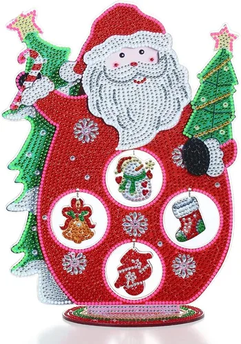 YEESAM ART Kits de pintura de diamantes de mesa de Papá Noel, luminoso, decoración de escritorio de 11 pulgadas, decoración de bricolaje 5D con