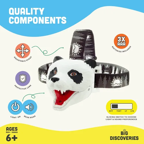 Miniatura 6 de Big Discoveries Bear Linterna Frontal LED - Linternas Frontales de Oso para Niños Múltiples Estilos Disponibles Linterna Frontal de Juguete