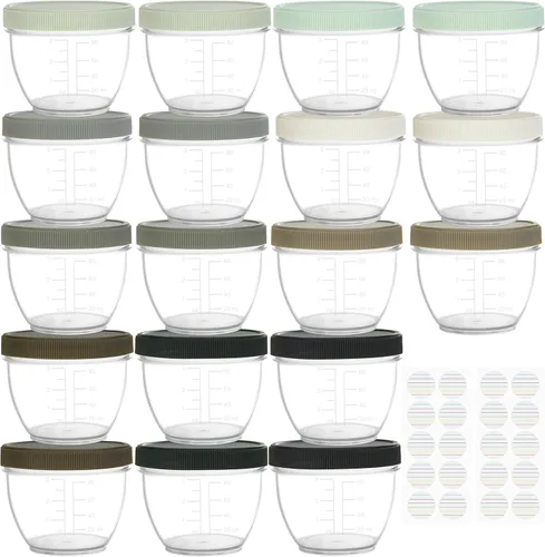 Youngever 18 juegos de almacenamiento de alimentos para bebés, recipientes de plástico de 4 onzas con tapas, 9 colores urbanos, con etiquetas de