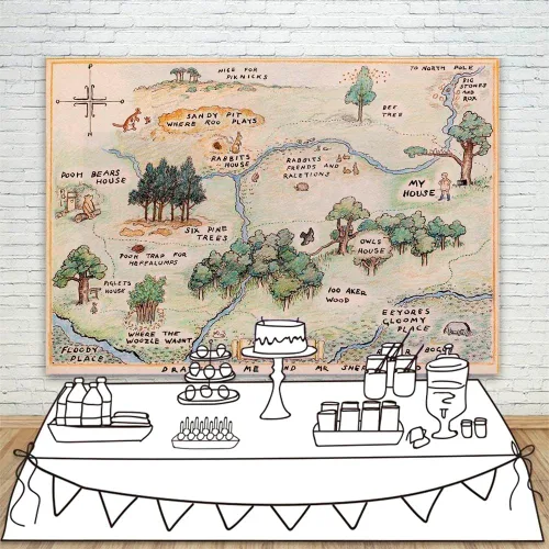 Miniatura 3 de Telón de fondo de oso de bosque de 100 acres para baby shower, 7 x 5, fondo de oso feliz cumpleaños, oso para el hogar, mapas, fondos para niños