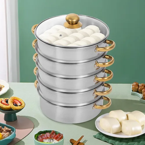 Miniatura 3 de Olla de vapor, olla de vapor de acero inoxidable de 5 niveles con práctica asa de tapa, utensilios de cocina multiusos de 5.0 cuartos de galón