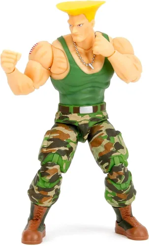 Miniatura 7 de Jada Toys Street Fighter II Guile Figura de acción a escala 1:12, 6 pulgadas de alto, cabezas intercambiables, manos y accesorios