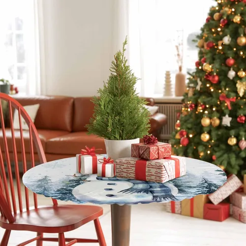 Miniatura 4 de Mantel redondo de Navidad de 36 a 44 pulgadas, mantel impermeable con borde elástico para fiestas de vacaciones en interiores y exteriores, árbol