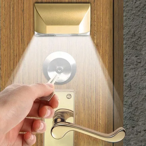 Lámpara inteligente LED con sensor de cerradura de puerta, funciona con pilas, detector de movimiento con 4 LED para orificio de llave/cerradura de