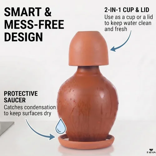 Miniatura 5 de Jarras de barro de terracota con taza y plato, juego de jarras de agua de tierra, tarro de cerámica para agua potable, 76 onzas