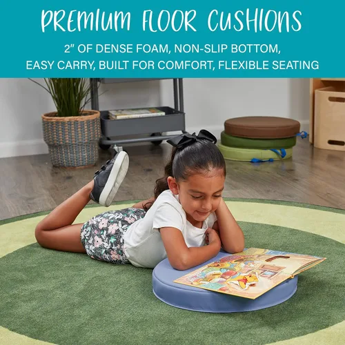 Miniatura 5 de Factory Direct Partners SoftScape - Cojines redondos de suelo para aula de 15 pulgadas con asas; asiento flexible para guardería, preescolar, sala