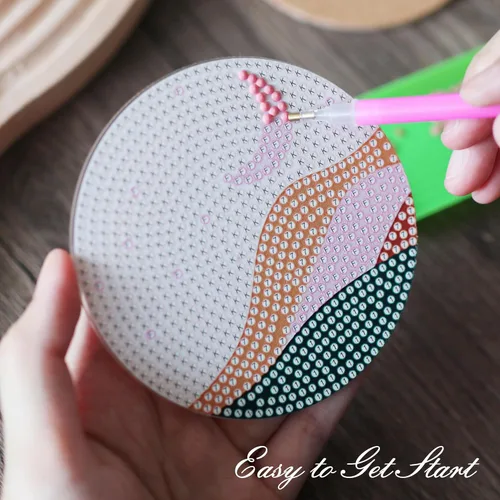 Miniatura 3 de Temlum 6 Piezas de Posavasos de Pintura de Diamantes con Soporte, Posavasos de Arte de Diamante de Paisaje Abstracto, Kits Pequeños de Pintura