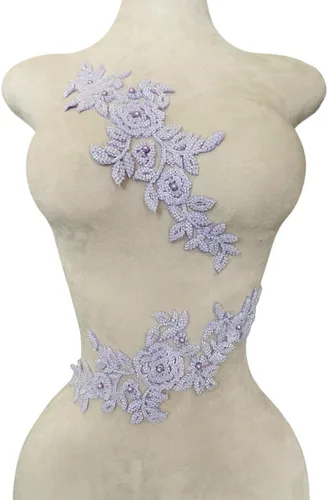 Miniatura 12 de PLune Apliques de encaje con cuentas, parches perfectos para vestidos de boda, accesorios de ropa, un par/bolsa, 5.5 x 12.9 pulgadas (azul)