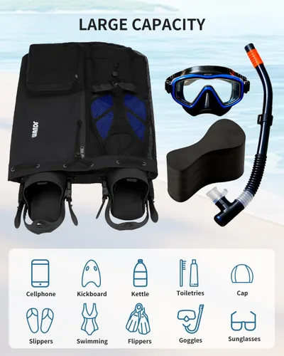 Miniatura 4 de WANDF Mochila de Malla con Cordón para Natación, con Bolsillo para Artículos Húmedos, para Natación, Gimnasio y Equipo de Entrenamiento Negro
