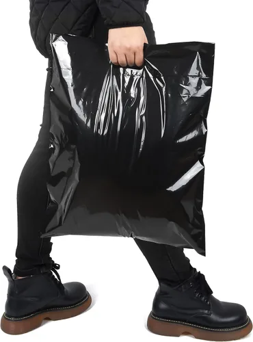 Miniatura 6 de Bolsas de plástico grandes de 16 x 18 pulgadas con asas, bolsas de plástico grandes con asas, paquete de 100 bolsas de mercancía negras gruesas