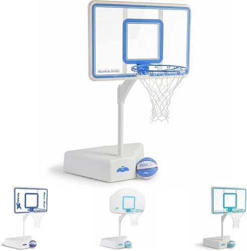 Miniatura 12 de Dunn-Rite Splash & Shoot, aro de baloncesto ajustable para piscina al aire libre con altura variable, pelota, base y borde de acero inoxidable de 18