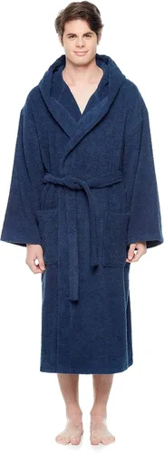 Miniatura 5 de Arus - Bata de baño clásica de algodón turco con capucha para hombre con opción de longitud larga