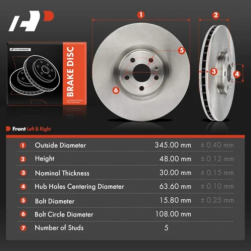 Miniatura 5 de A-Premium Rotores de freno de disco ventilados delanteros de 13.58 pulgadas (13.583 in) compatibles con modelos seleccionados de Volvo - XC60, XC90