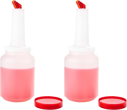 Restaurantware Botella de plástico de almacenamiento de 2 cuartos de galón, con boquilla roja y tapa, botella de almacenamiento de barra, 4 3/4 Rojo
