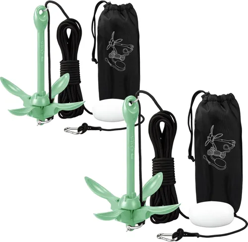 Miniatura 42 de Lounsweer Paquete de 2 anclajes de kayak marino de 1.5/3.5 libras, kit de anclaje plegable para barco, kayak, pesca, accesorios para botes pequeños