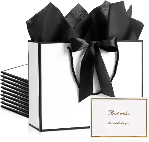 Miniatura 17 de PASEOTA Bolsas de regalo de 12.6" a granel, 10 bolsas de regalo con 20 papeles de seda y 10 tarjetas de felicitación, bolsa de lujo con asas