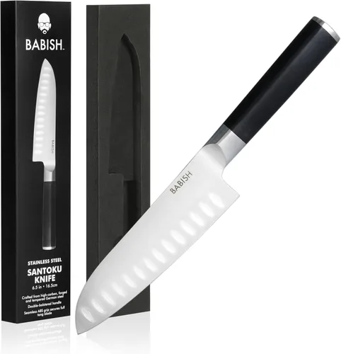 Babish - Juego de cubertería con funda enrollable para cuchillos, alemán (3 piezas, acero inoxidable). Hoja inoxidable/mango ABS negro