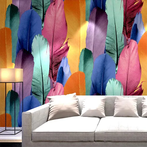 QIHANG - Papel tapiz de imitación moderno con plumas de pavo real 3D, fondo de TV KTV, multicolor, 1.73 pies de ancho x 32.8 pies de largo | For