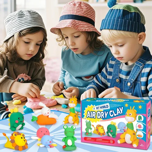 Miniatura 8 de ifergoo Arcilla seca al aire para niños, kit de arcilla para modelar animales, 6 diseños de animales con herramientas de escultura y tutoriales, Kit