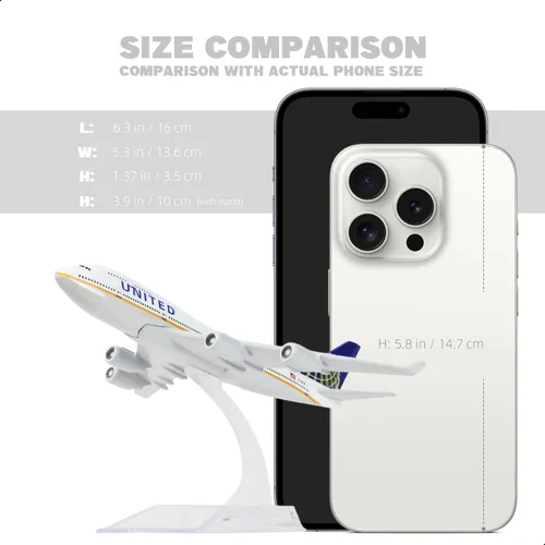 Miniatura 2 de 1/400 Modelo de Avión United 747 para Boeing 747 Airlines Modelo de Avión de Metal Fundido a Presión con Soporte (6 pulgadas L) para Regalo