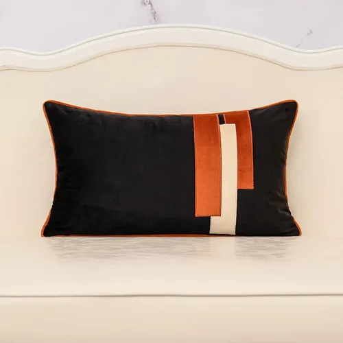 Miniatura 15 de Yangest Funda de Almohada Decorativa de Terciopelo Negro con Rayas Patchwork, Funda de Cojín Moderna de 18x18 Pulgadas para Sofá, Sillón